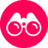 Enhanced Search icon: a white pair of binoculars on a pink background