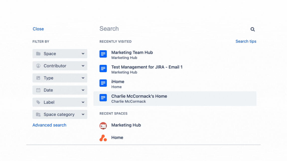 how to use advanced search confluence