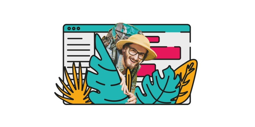 Person peeking out through jungle leaves in confluence