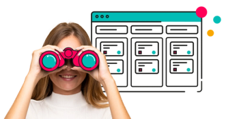 A person holds binoculars up in front of a Jira board