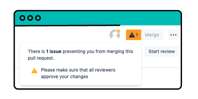 A screenshot of a merge check warning