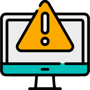 A screen icon with a warning symbol above it