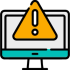 A screen icon with a warning symbol above it