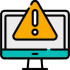 A screen icon with a warning symbol above it