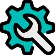 A wrench icon on a teal cog