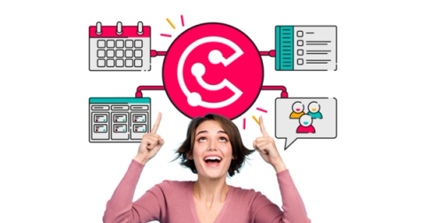 A person excitedly points upwards at the ScriptRunner Connect logo which connects four different softwares together