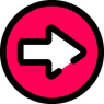 Illustration of a white arrow pointing to the right inside a pink circle 