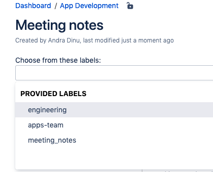 A dropdown shows a handful of labels