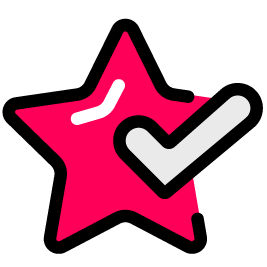 Pink star icon with tick mark