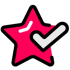 Pink star icon with tick mark