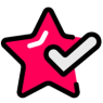 Pink star icon with tick mark