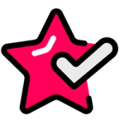 Pink star icon with tick mark