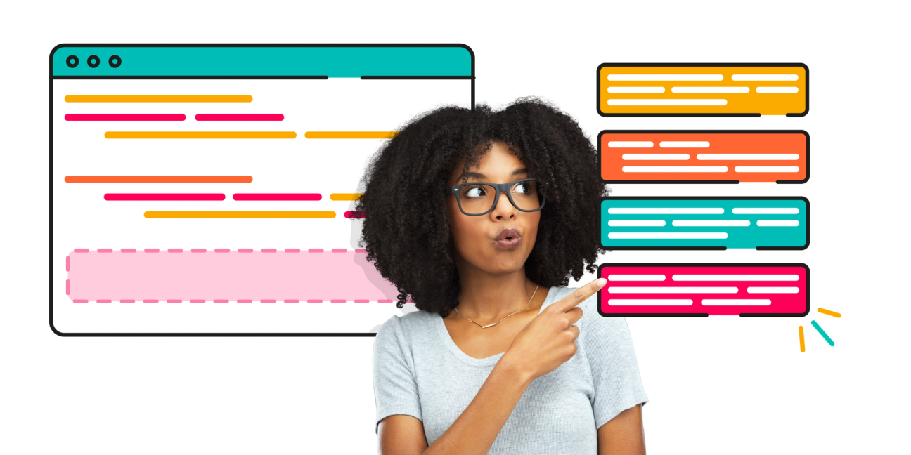 Woman with glasses pointing to Jira issue fields