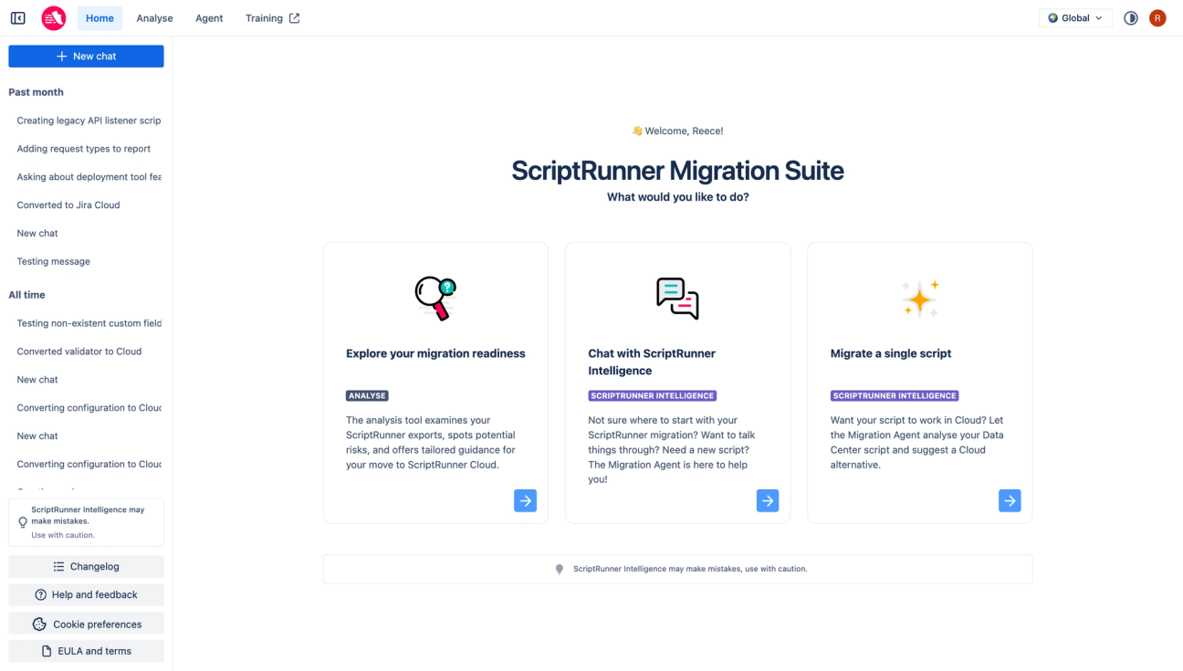 In-app screenshot of the ScriptRunner Migration Suite 