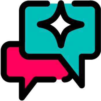 Two speech bubbles, one with a spark inside it