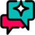 Two speech bubbles, one with a spark inside it