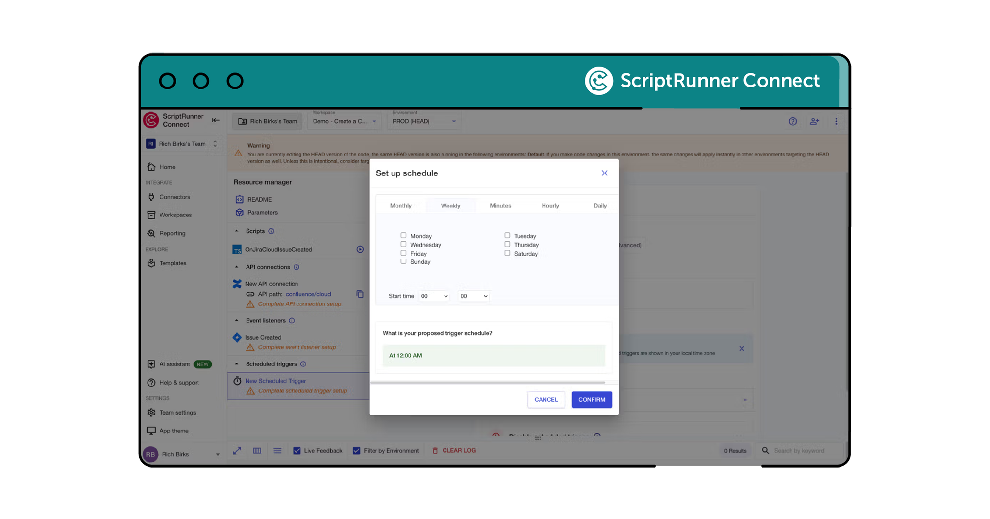 ScriptRunner Connect scheduled triggers screenshot