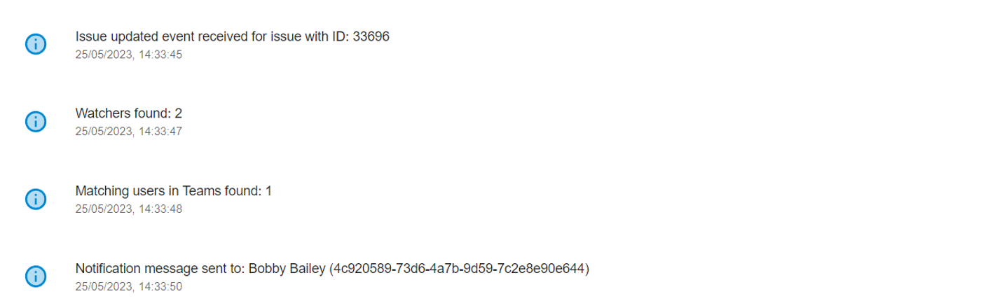 Screenshot of ScriptRunner Connect's log with script execution data