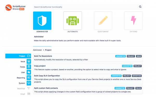 Screenshot of administer page