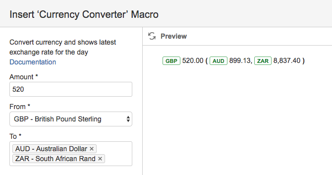 Screenshot of currency converter macro