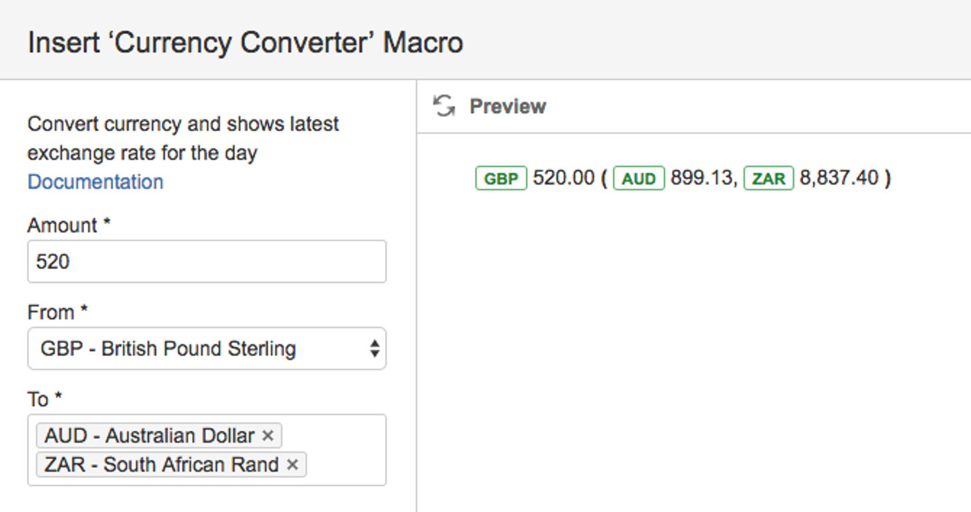 Screenshot of currency converter macro