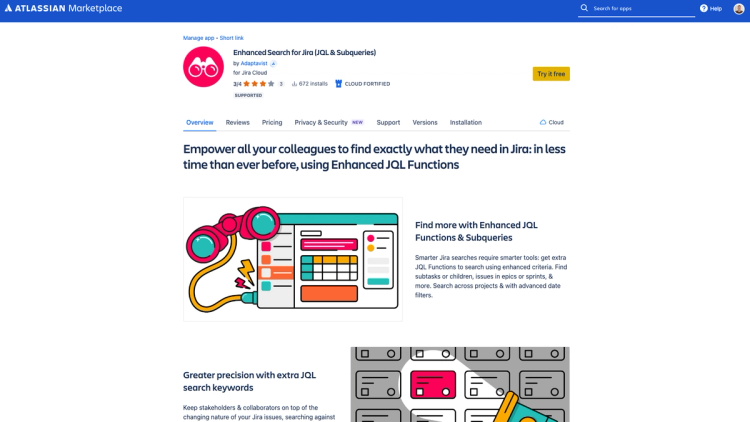 A screenshot of the Enhanced Search page on the Atlassian marketplace