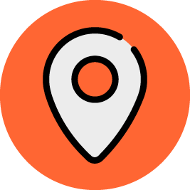Map pin icon on an orange background