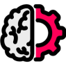 A brain and a pink coloured cog working in unison