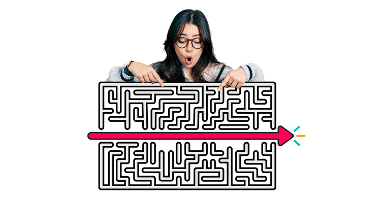 Woman with maze with an arrow