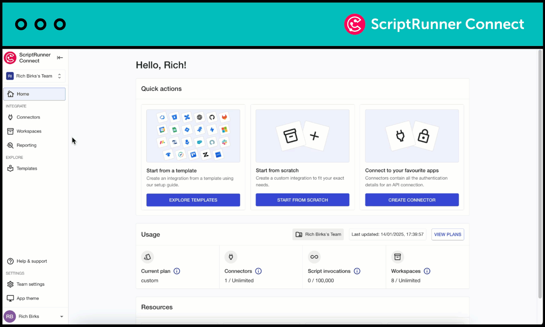 A GIF showing how users can navigate the usage-insights dashboard in ScriptRunner Connect