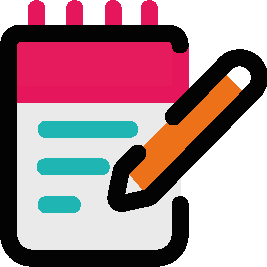 A colourful glyph shows a notepad and pencil