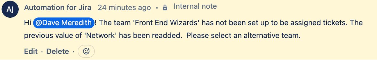 A screenshot of a Jira error stating the "previous value of Network has been readded"