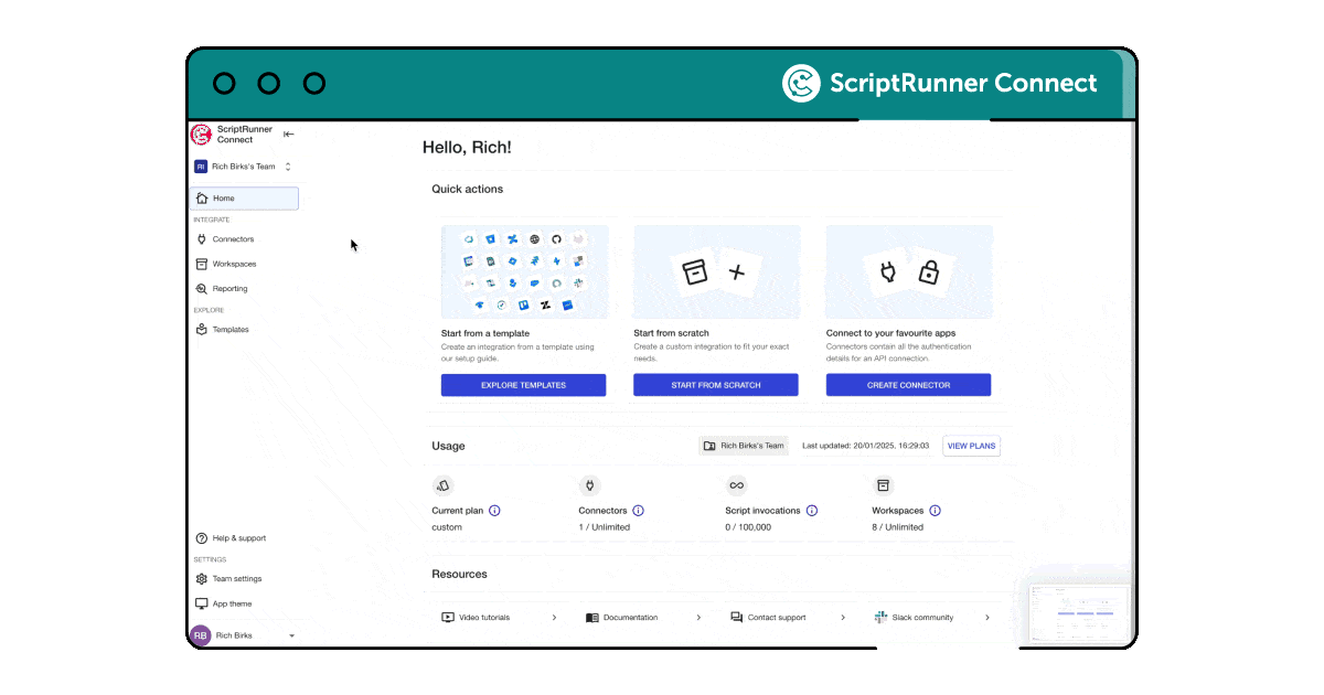 ScriptRunner Connect UI animation for an integration setup
