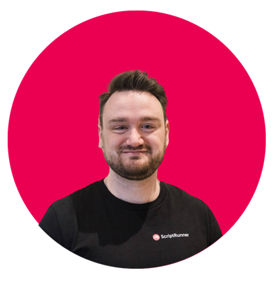 Photo of Bobby against a pink circular background
