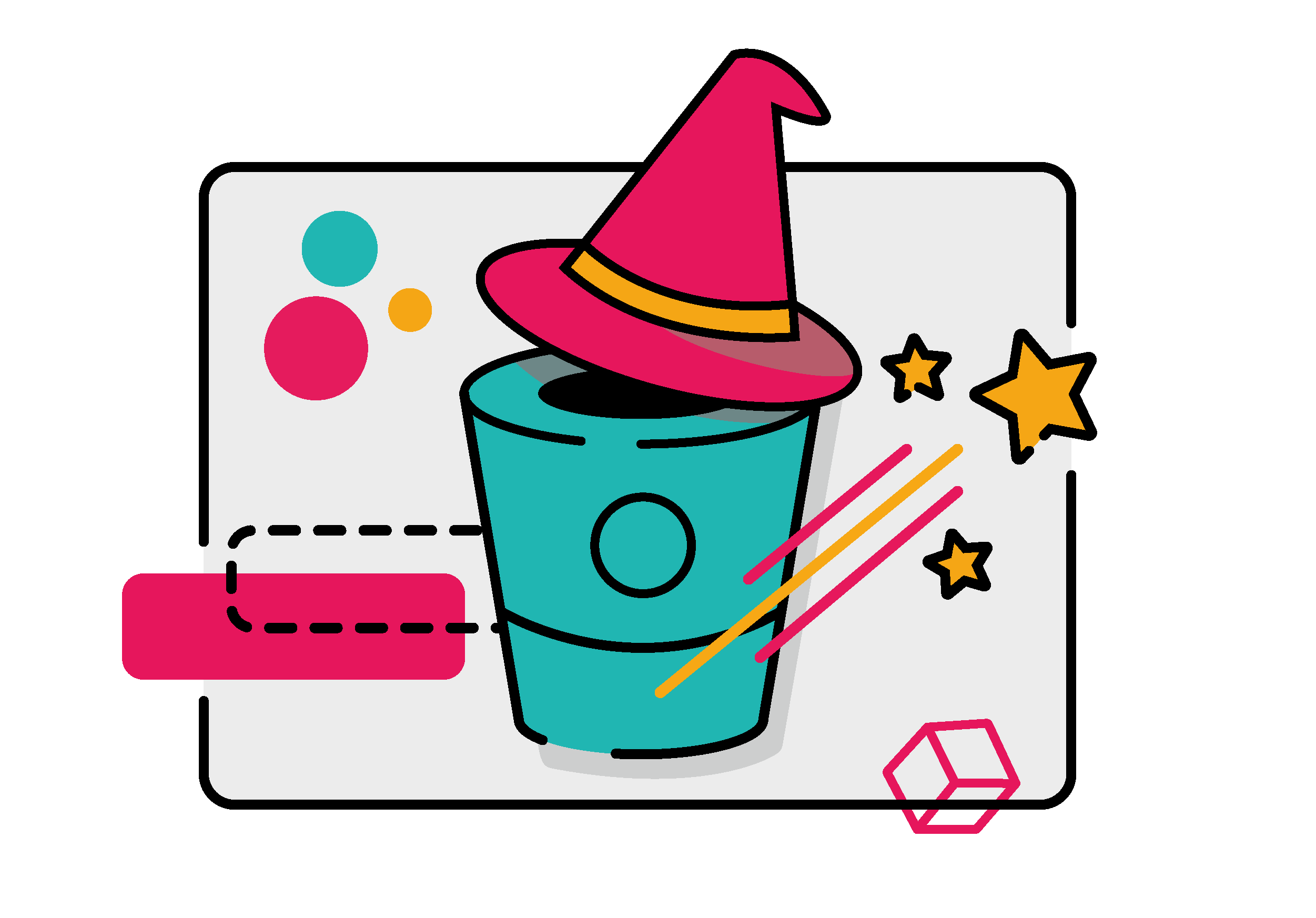 A illustration of a bucket with a wizard hat