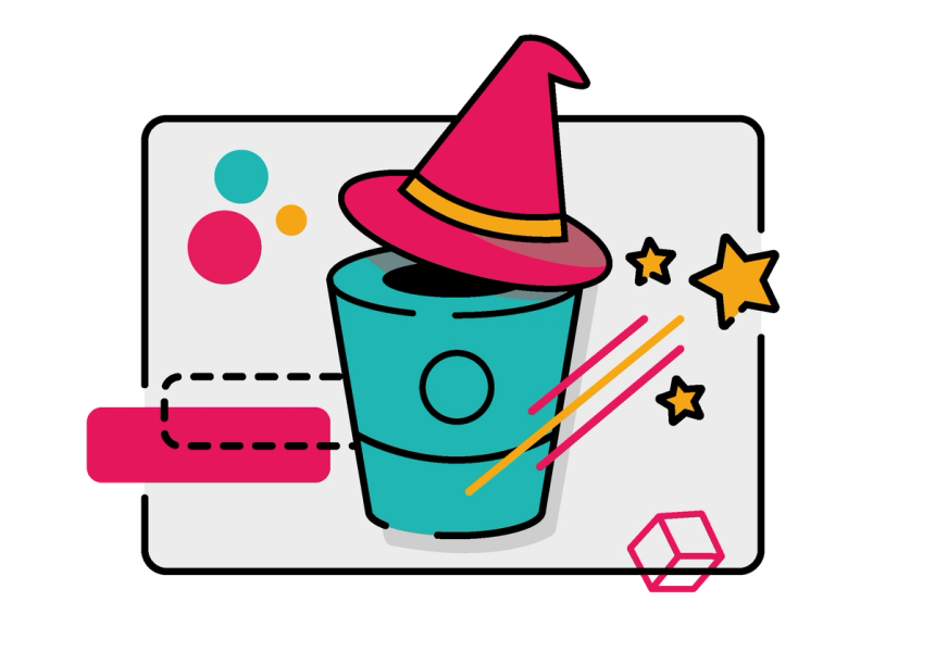 A illustration of a bucket with a wizard hat
