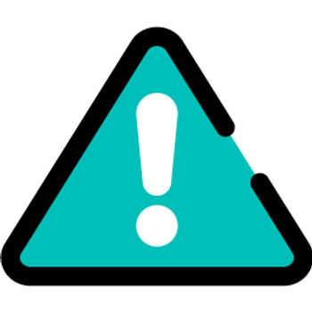 A white exclamation mark in a teal warning triangle
