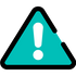 A white exclamation mark in a teal coloured triangle indicating a warning