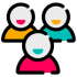 An icon showing a 3 people with different coloured jumpers on - pink, green and yellow