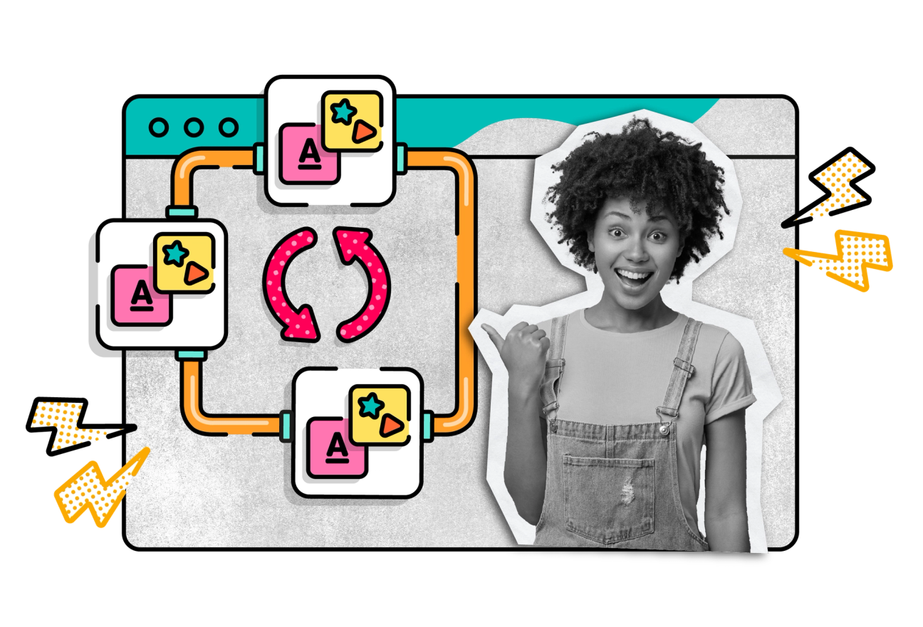 Items such as documents and graphics are synced across multiple pages by pipes.