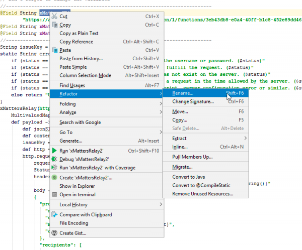 Screenshot of where to find the rename option