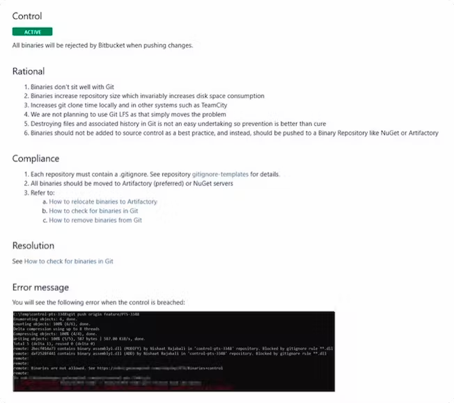 Screenshot of control information