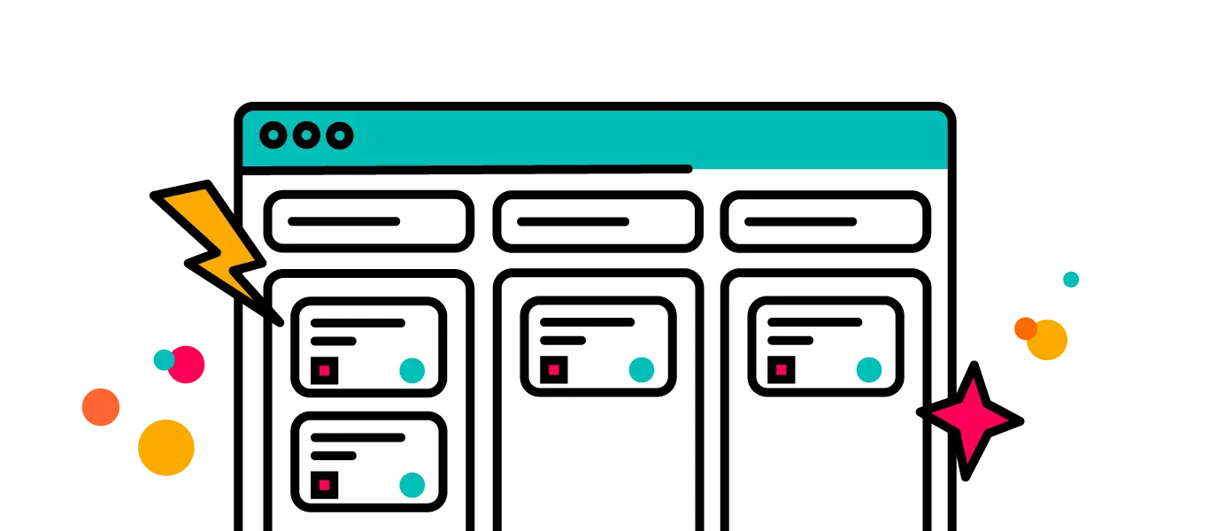 A Jira kanban board surrounded by a lightning bolt and sparkles