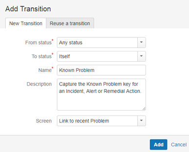 Screenshot of adding a new transition