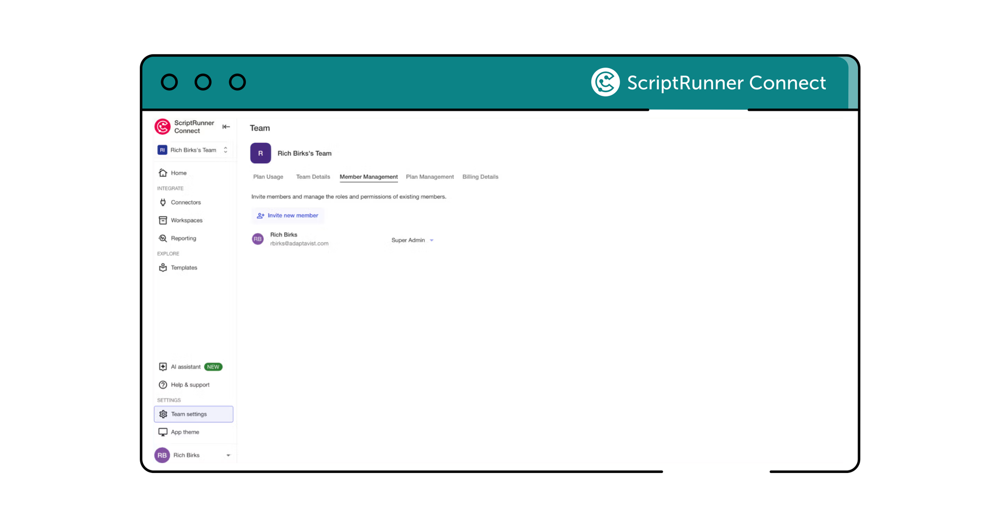 ScriptRunner Connect screenshot of a workspace being shared