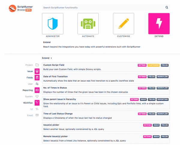 screenshot of extend page