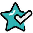 Teal star icon with tick markTeal star icon with tick mark
