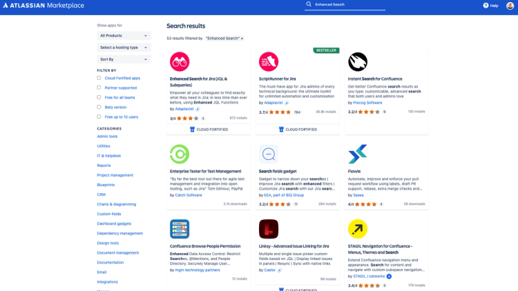 A screenshot of the Atlassian marketplace