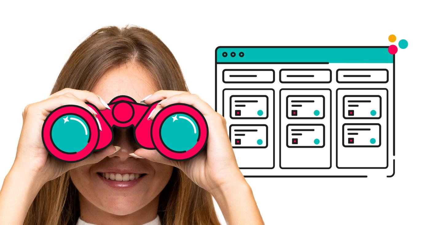a person looking at a Jira kanban board through binoculars