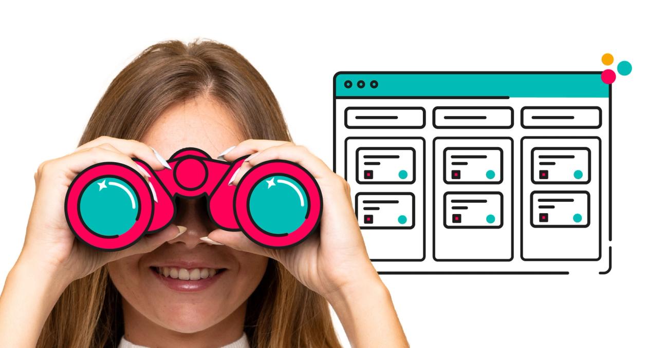 a person looking at a Jira kanban board through binoculars